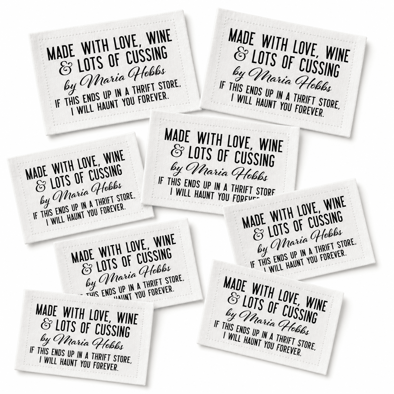 Funny Personalized Quilt Label – Made with Love, Wine & Lots of Cussing – Custom Maker Name - Jammin Threads