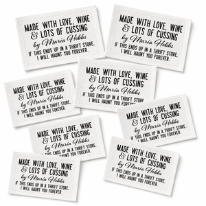 Funny Personalized Quilt Label – Made with Love, Wine & Lots of Cussing – Custom Maker Name - Jammin Threads