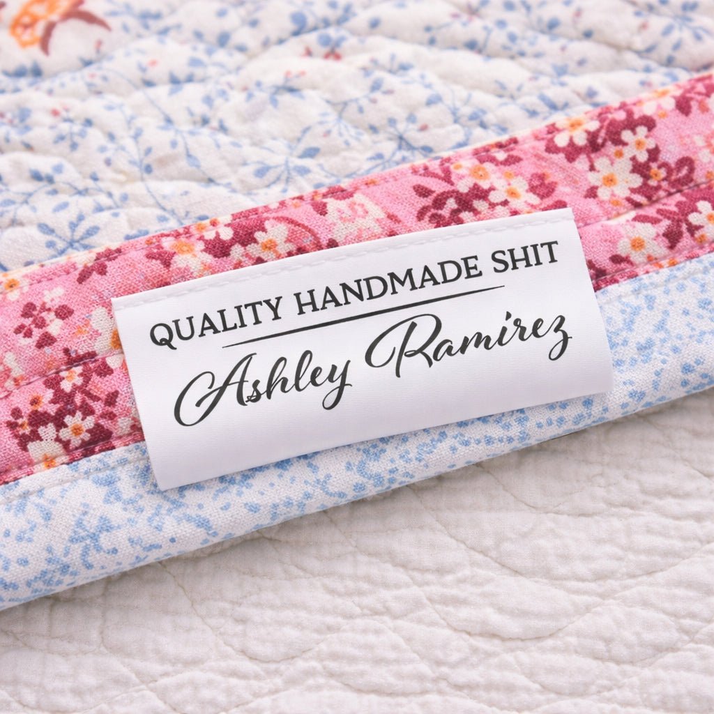 Funny Personalized Satin Quilt Tags – “Quality Handmade Shit” Sewing Labels – Custom Handmade Tags – 25 3" Satin Tags - Jammin Threads