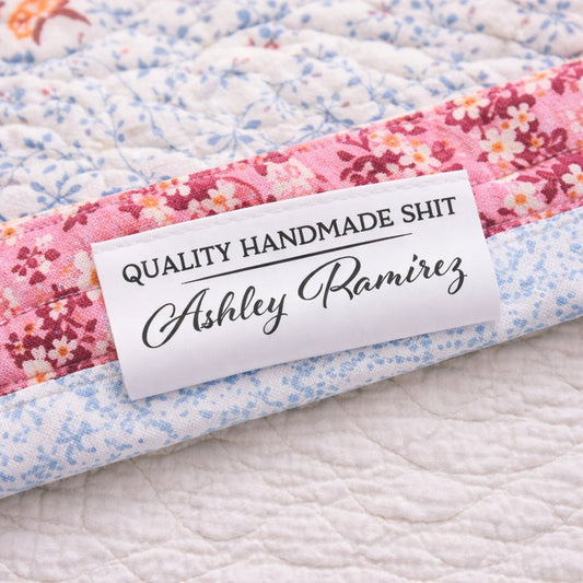 Funny Personalized Satin Quilt Tags – “Quality Handmade Shit” Sewing Labels – Custom Handmade Tags – 25 3" Satin Tags - Jammin Threads