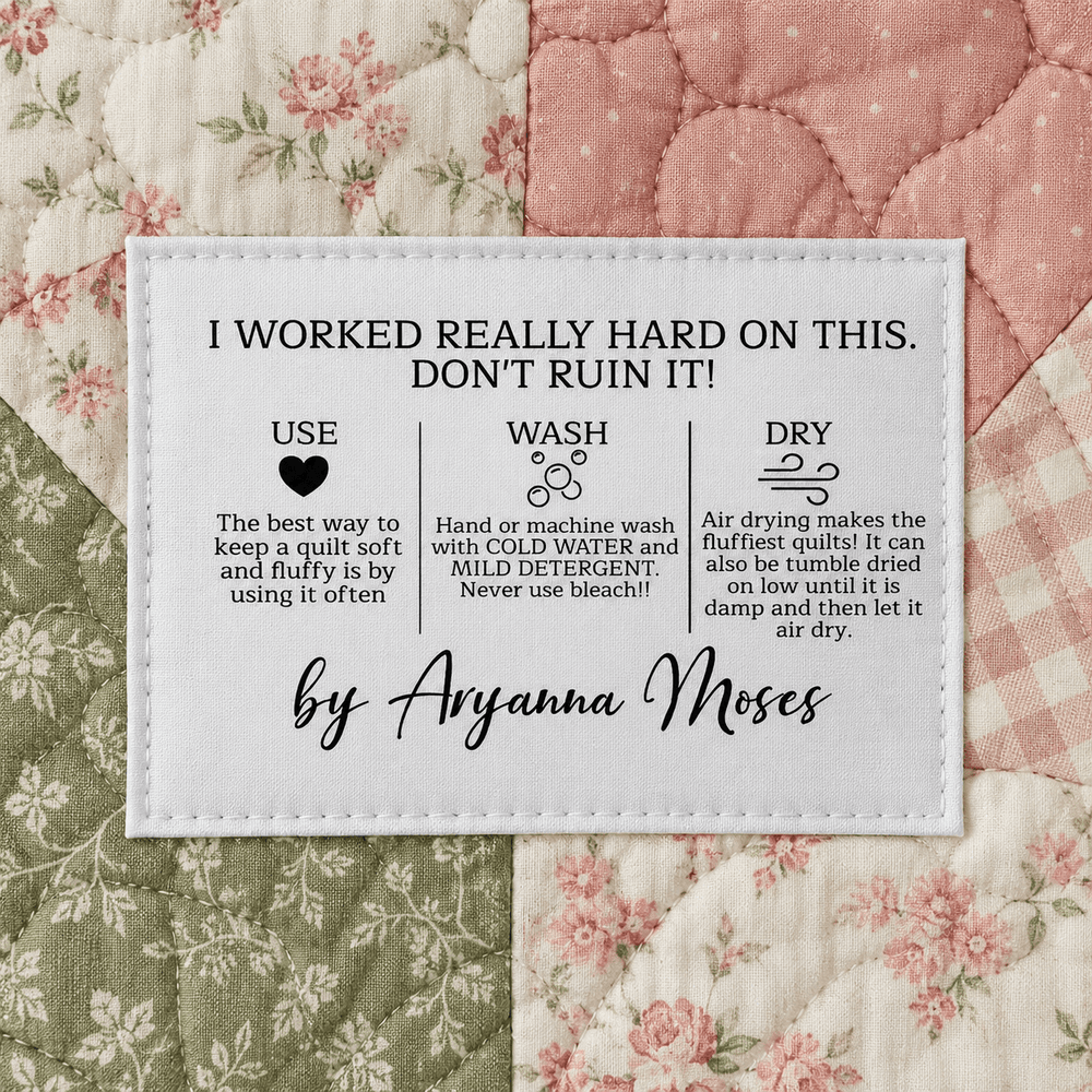 Funny Quilt Care Label – Personalized “Don’t Ruin It!” Quilt Label on 100% Cotton - Jammin Threads