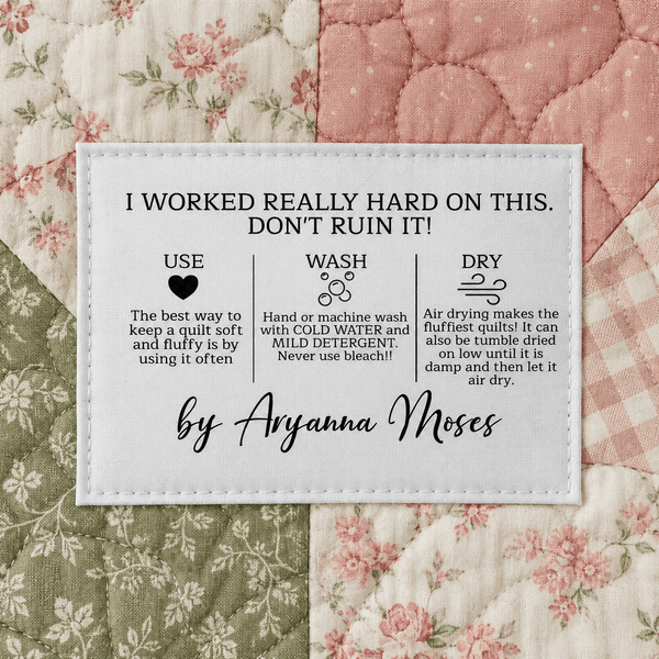Funny Quilt Care Label – Personalized “Don’t Ruin It!” Quilt Label on 100% Cotton - Jammin Threads