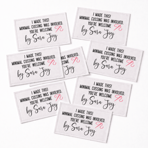 Funny Quilt Label “I Made This Minimal Swearing Was Involved” – Personalized Quilt Tag – 8 Per Sheet - Jammin Threads