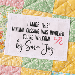Funny Quilt Label “I Made This Minimal Swearing Was Involved” – Personalized Quilt Tag – 8 Per Sheet - Jammin Threads