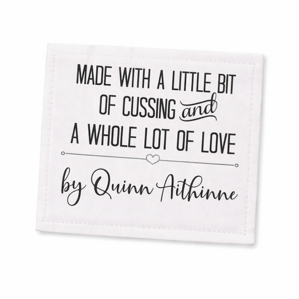 Funny Quilt Label – “Made With a Little Cussing & A Whole Lot of Love” – Personalized Quilt Label – Custom Maker Name Quilt Tag – Set of 6 - Jammin Threads