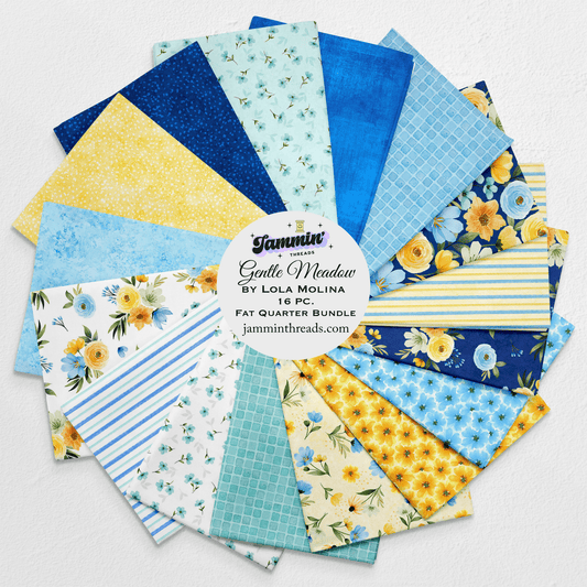 Gentle Meadow Fat Quarter Bundle – 16 Piece Set by Lola Molina for Wilmington Prints – Floral Blue Yellow Quilt Fabric – Curated by Jammin’ Threads - Jammin Threads