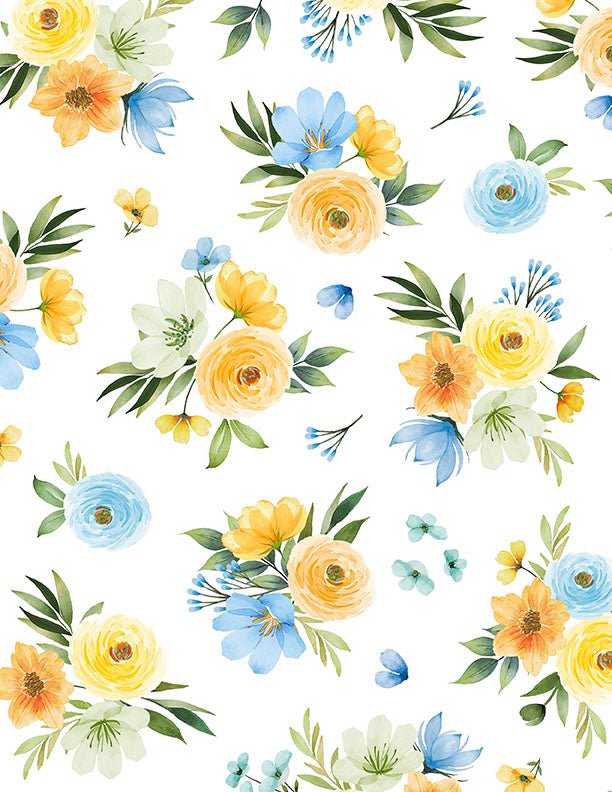 Gentle Meadow Quilt Fabric by Lola Molina Bouquet Toss White 3022 32113 157 - Jammin Threads