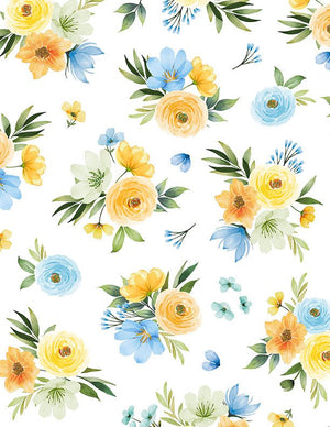 Gentle Meadow Quilt Fabric by Lola Molina Bouquet Toss White 3022 32113 157 - Jammin Threads
