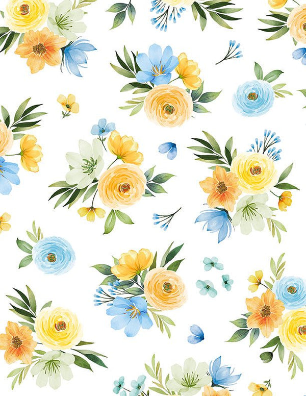 Gentle Meadow Quilt Fabric by Lola Molina Bouquet Toss White 3022 32113 157 - Jammin Threads
