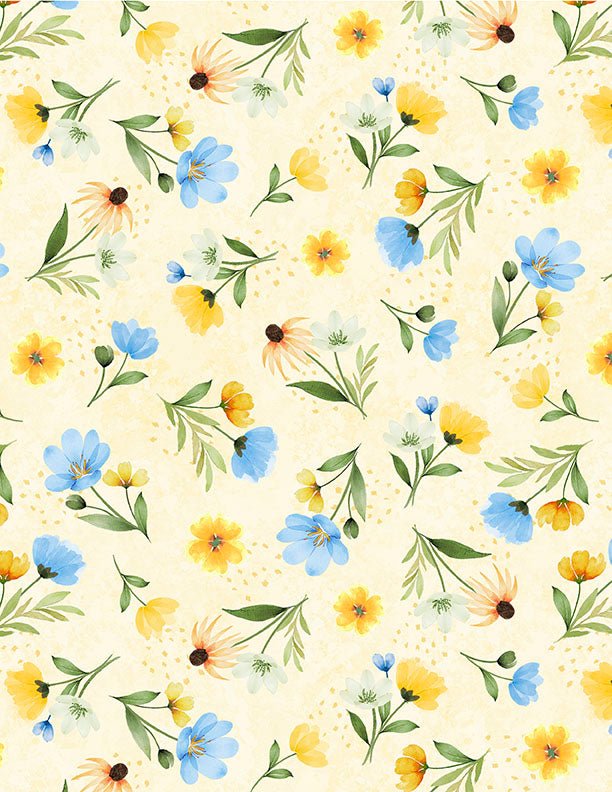 Gentle Meadow Quilt Fabric by Lola Molina Medium Floral Toss Yellow 3022 32114 574 - Jammin Threads
