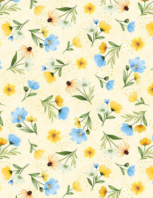 Gentle Meadow Quilt Fabric by Lola Molina Medium Floral Toss Yellow 3022 32114 574 - Jammin Threads