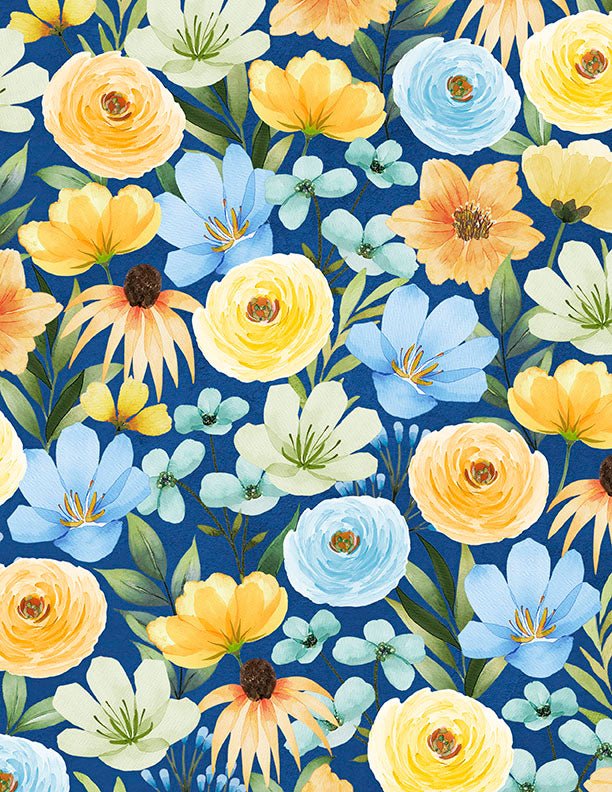 Gentle Meadow Quilt Fabric by Lola Molina Packed Floral Blue 3022 32112 475 - Jammin Threads