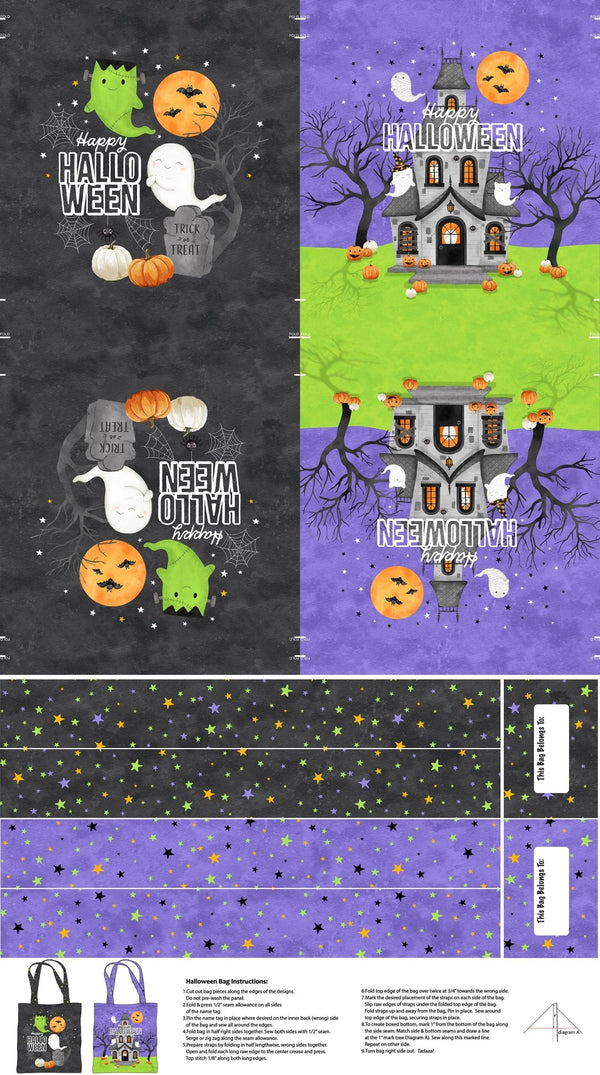 Ghost Town Quilt Halloween Canvas Trick or Treat Bag C28941 - 98 by Deborah Edwards & Emily Wenk for Northcott Fabrics - Jammin Threads