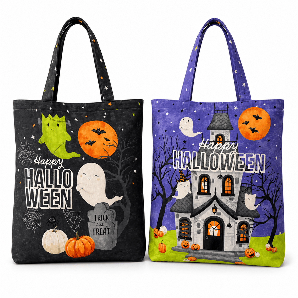 Ghost Town Quilt Halloween Canvas Trick or Treat Bag C28941-98 by Deborah Edwards & Emily Wenk for Northcott Fabrics - Jammin Threads