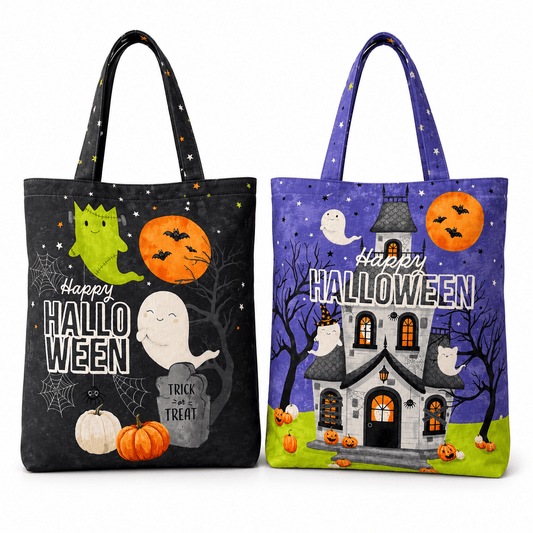 Ghost Town Quilt Halloween Canvas Trick or Treat Bag C28941-98 by Deborah Edwards & Emily Wenk for Northcott Fabrics - Jammin Threads