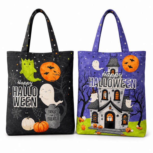 Ghost Town Quilt Halloween Canvas Trick or Treat Bag C28941-98 by Deborah Edwards & Emily Wenk for Northcott Fabrics - Jammin Threads