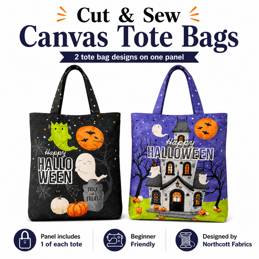 Ghost Town Quilt Halloween Canvas Trick or Treat Bag C28941-98 by Deborah Edwards & Emily Wenk for Northcott Fabrics - Jammin Threads
