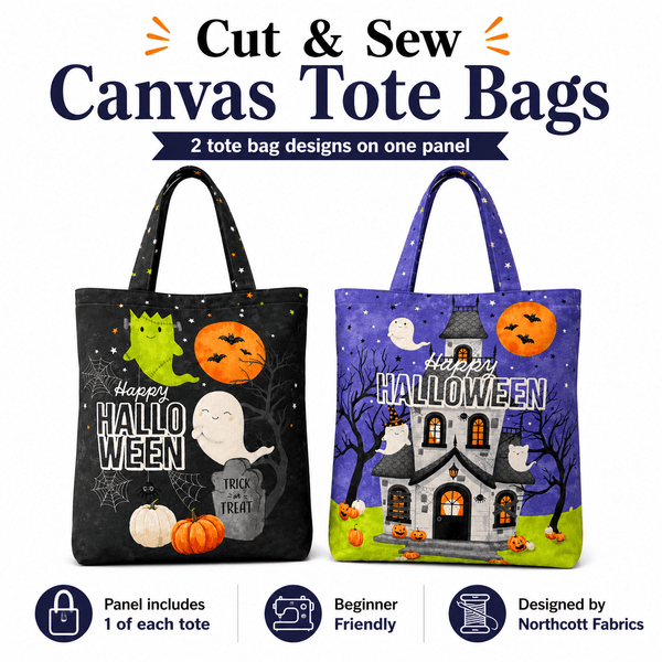 Ghost Town Quilt Halloween Canvas Trick or Treat Bag C28941-98 by Deborah Edwards & Emily Wenk for Northcott Fabrics - Jammin Threads
