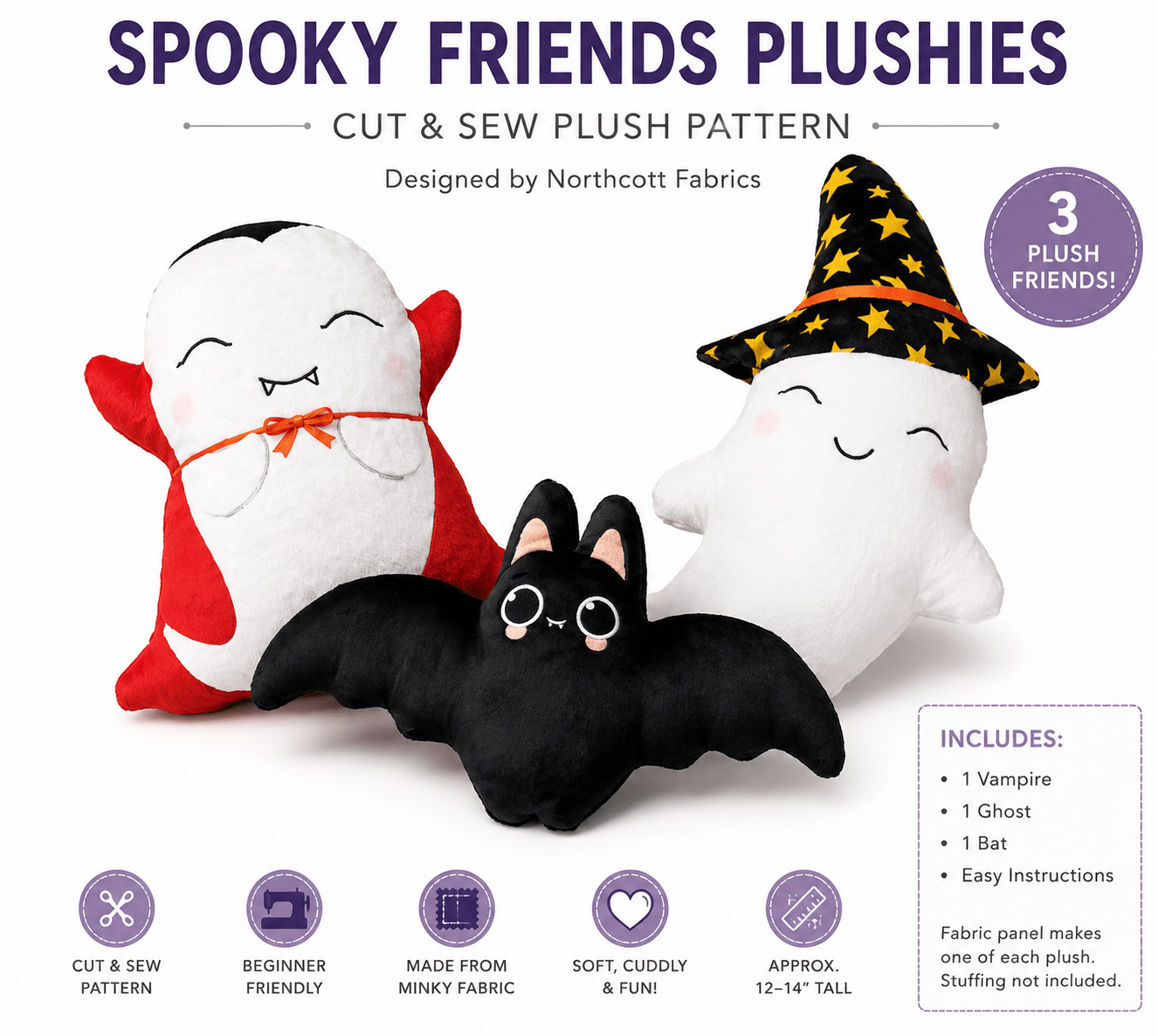 Ghost Town Quilt Halloween Stuffed Animal Minky Panel MK28942-10 by Deborah Edwards & Emily Wenk for Northcott Fabrics - Jammin Threads