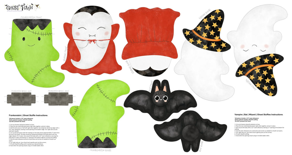Ghost Town Quilt Halloween Stuffed Animal Minky Panel MK28942-10 by Deborah Edwards & Emily Wenk for Northcott Fabrics - Jammin Threads