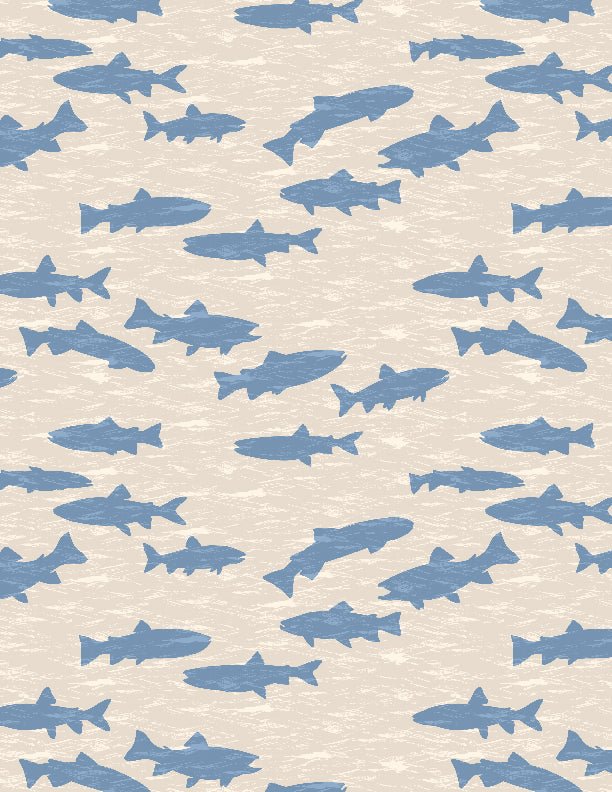 Gone Fishing Fish Silhouette Cream/Blue Quilt Fabric 3061 21765 141 - Jammin Threads