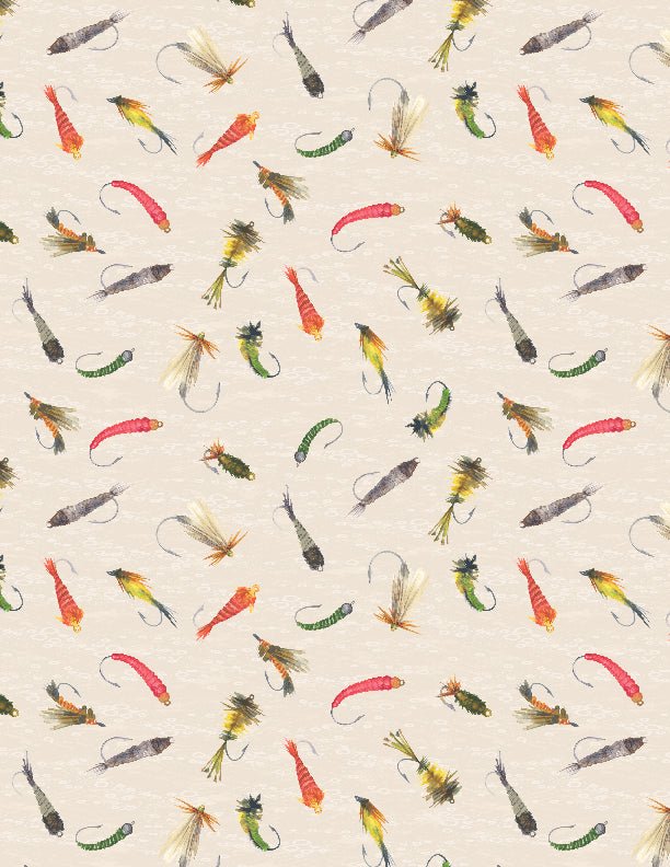 Gone Fishing Fishing Lures All Over Cream Quilt Fabric 3061 21764 135 - Jammin Threads