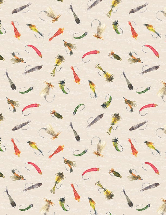 Gone Fishing Fishing Lures All Over Cream Quilt Fabric 3061 21764 135 - Jammin Threads