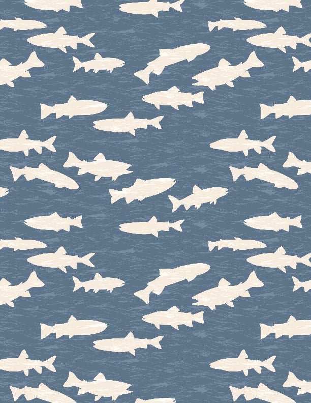 Gone Fishing Quilt Fabric Fish Silhouette Blue/Cream 3061 21765 414 - Jammin Threads