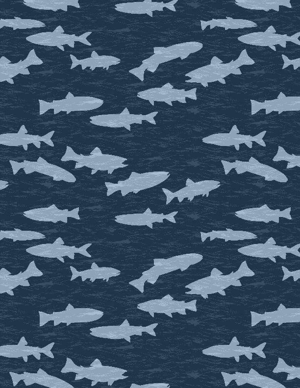 Gone Fishing Quilt Fabric Fish Silhouette Blue/Gray 3061 21765 444 - Jammin Threads