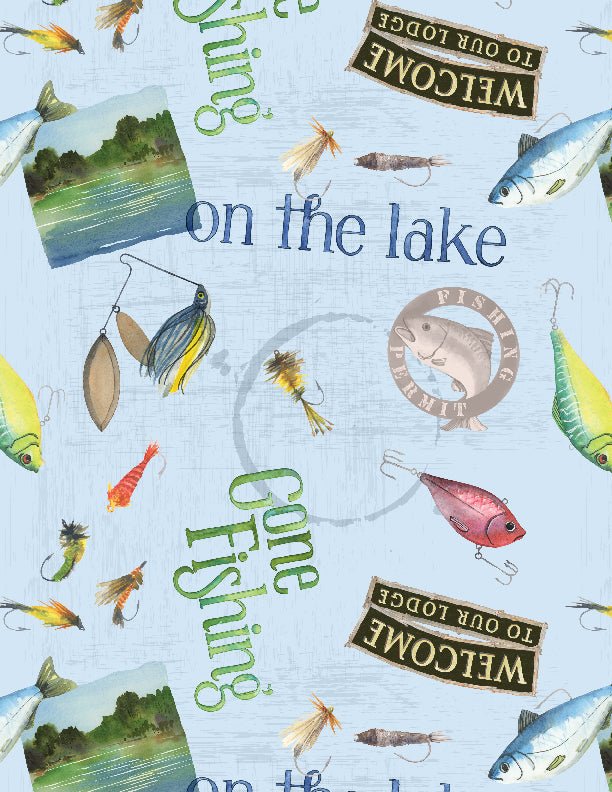 Gone Fishing Quilt Fabric Large Toss Light Blue Quilt Fabric 3061 21762 474 - Jammin Threads