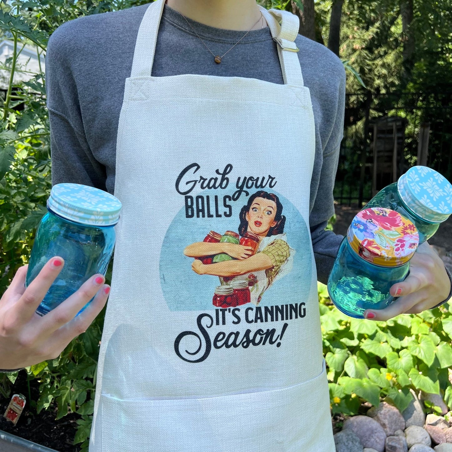 Grab Your Balls! It's Canning Season - Retro Housewife Linen Apron - Jammin Threads