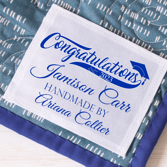 Graduation Quilt Label. Customized quilt label for the graduate on cotton or polyester fabric - Jammin Threads