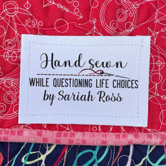 Hand Sewn While Questioning Life Choices Quilt Labels – Funny Personalized Quilting Labels – Cotton or Polyester – 8 per Sheet - Jammin Threads
