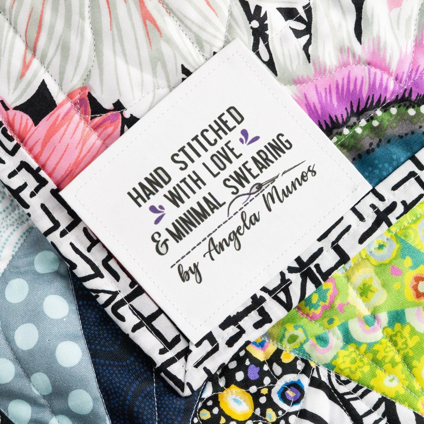 Hand Stitched With Love and Minimal Swearing Quilt Labels – Funny Personalized Quilting Labels – Cotton or Polyester – 6 per Sheet - Jammin Threads