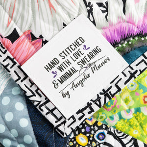 Hand Stitched With Love and Minimal Swearing Quilt Labels – Funny Personalized Quilting Labels – Cotton or Polyester – 6 per Sheet - Jammin Threads