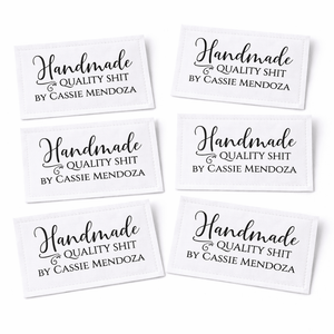 “Handmade Quality Shit” Personalized Quilt Labels – Funny Quilter Labels | Sheet of 6 (3" x 1.4") - Jammin Threads