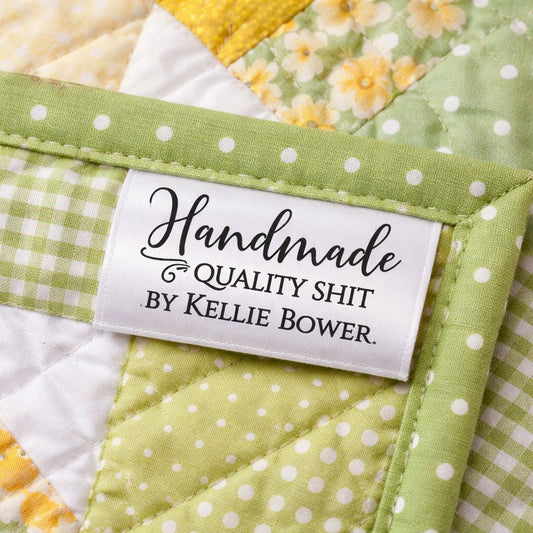 Handmade Quality Shit Satin Tags – Personalized Sewing Labels, Custom Fold Over Tags, Funny Handmade Labels (25 Pack) - Jammin Threads