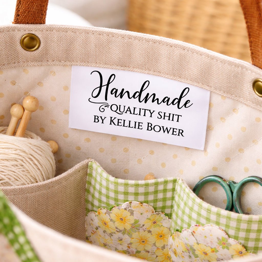 Handmade Quality Shit Satin Tags – Personalized Sewing Labels, Custom Fold Over Tags, Funny Handmade Labels (25 Pack) - Jammin Threads