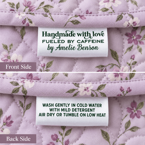 Handmade with Love & Caffeine – Personalized Satin Quilt Tags - Jammin Threads