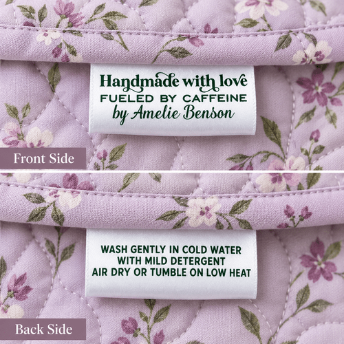 Handmade with Love & Caffeine – Personalized Satin Quilt Tags - Jammin Threads