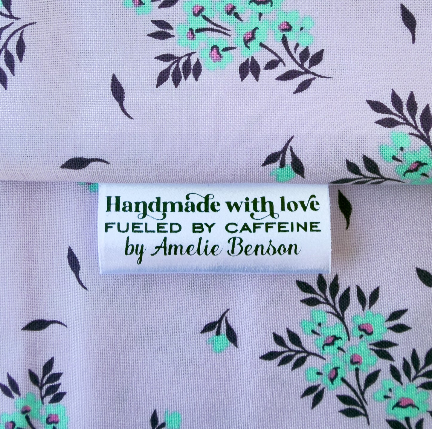 Handmade with Love & Caffeine – Personalized Satin Quilt Tags (Set of 25, 2" x 1") - Jammin Threads