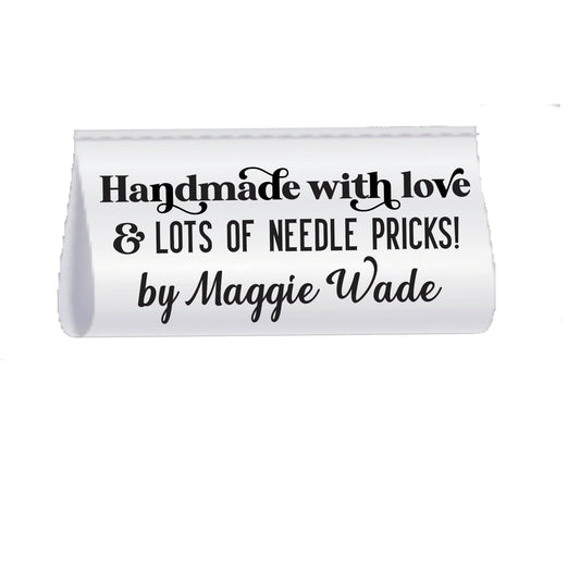 Handmade with Love & Lots of Needle Pricks Satin Quilt Tags – Personalized with Maker’s Name | Set of 25 - Jammin Threads