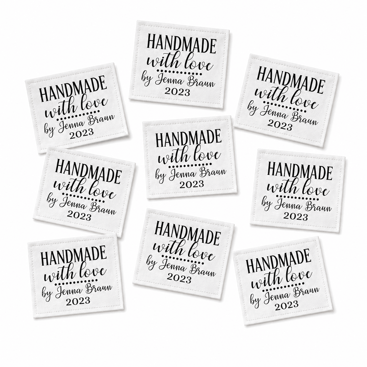 Handmade with Love Quilt Labels – Personalized Name (Set of 9) - Jammin Threads