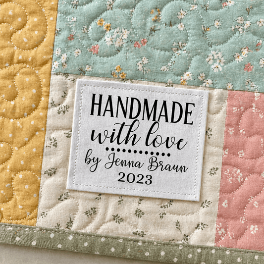 Handmade with Love Quilt Labels – Personalized Name (Set of 9) - Jammin Threads