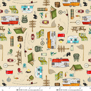 Happy Campers Camping Supplies Quilt Fabric by Sharon Kuplack for Henry Glass - Jammin Threads
