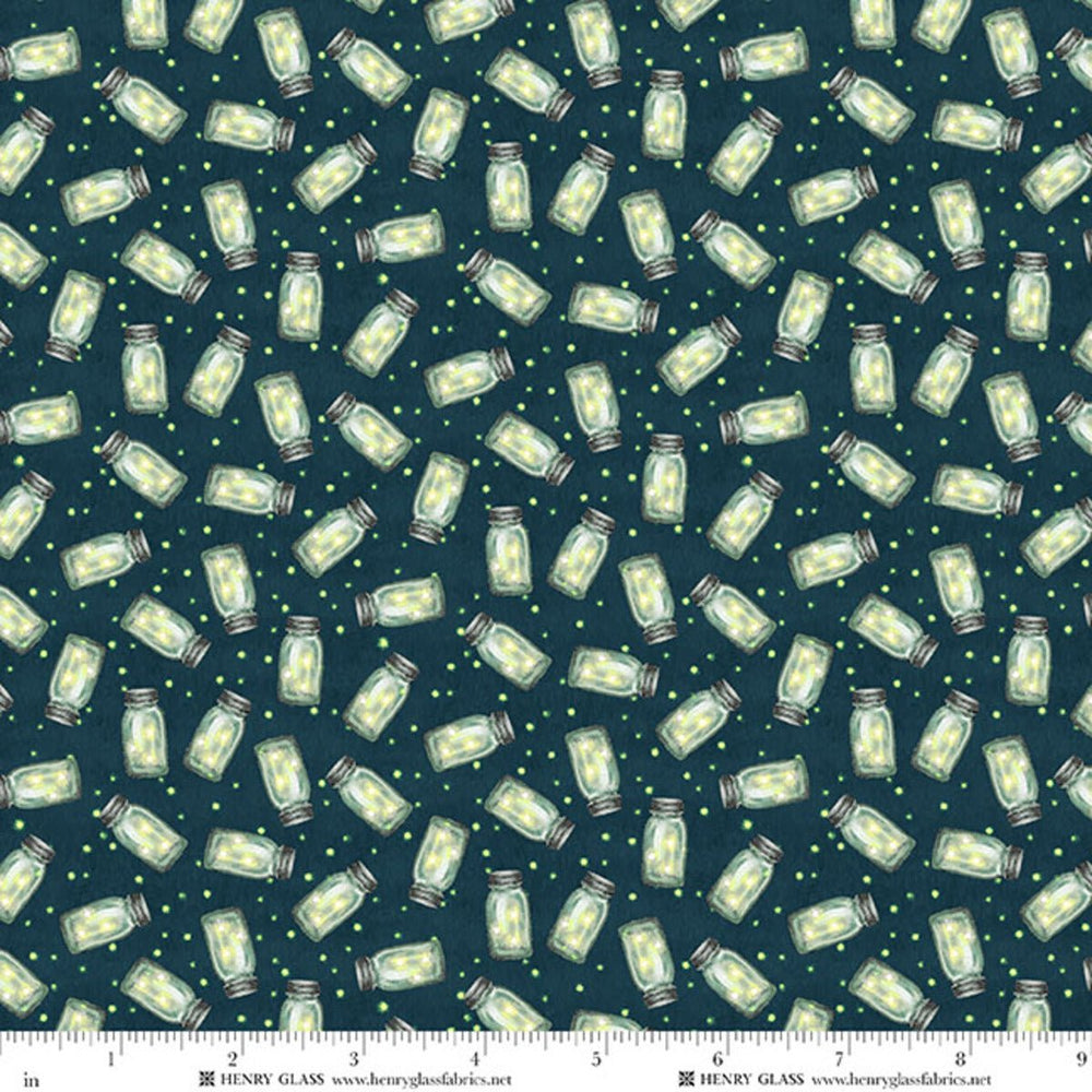 Happy Campers Fireflies Lime & Dark Teal Quilt Fabric by Sharon Kuplack for Henry Glass - Jammin Threads