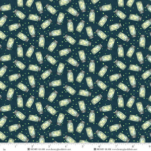 Happy Campers Fireflies Lime & Dark Teal Quilt Fabric by Sharon Kuplack for Henry Glass - Jammin Threads