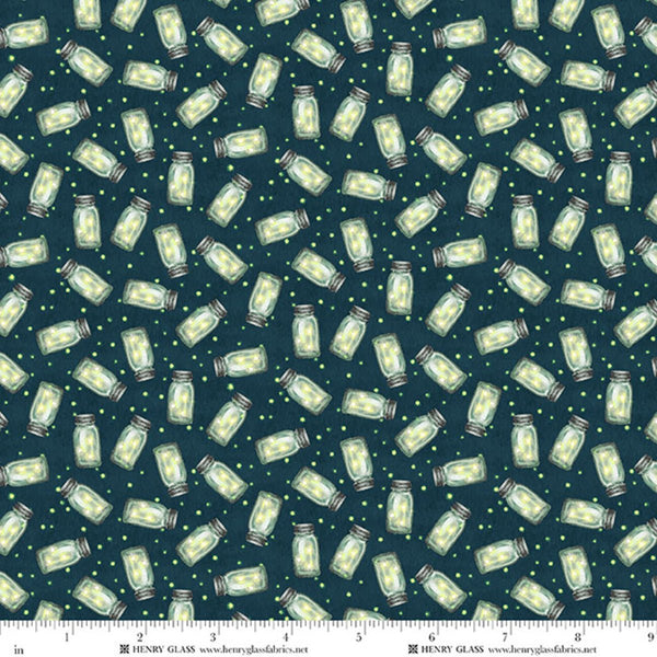 Happy Campers Fireflies Lime & Dark Teal Quilt Fabric by Sharon Kuplack for Henry Glass - Jammin Threads