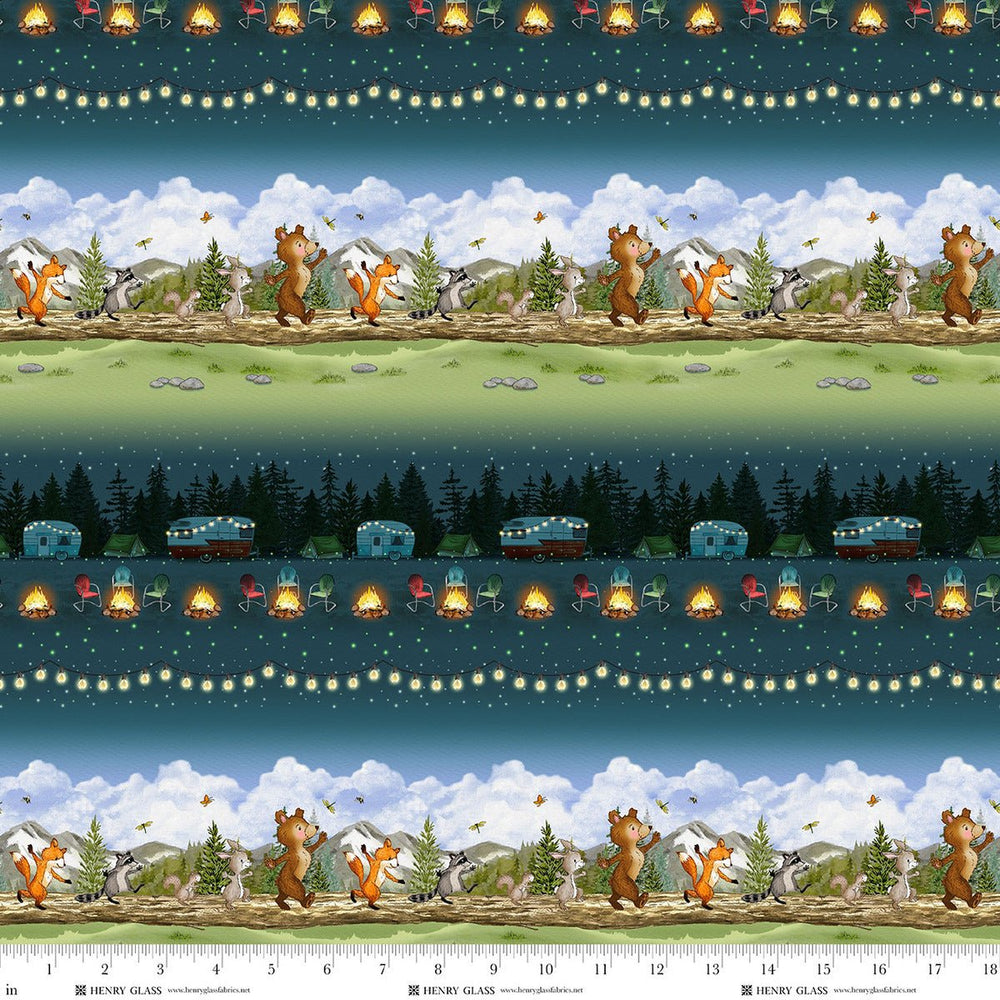 Happy Campers Stripe Dark Teal Green Quilt Fabric by Sharon Kuplack for Henry Glass - Jammin Threads