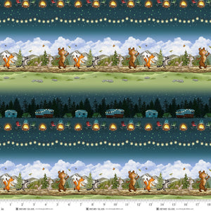Happy Campers Stripe Dark Teal Green Quilt Fabric by Sharon Kuplack for Henry Glass - Jammin Threads